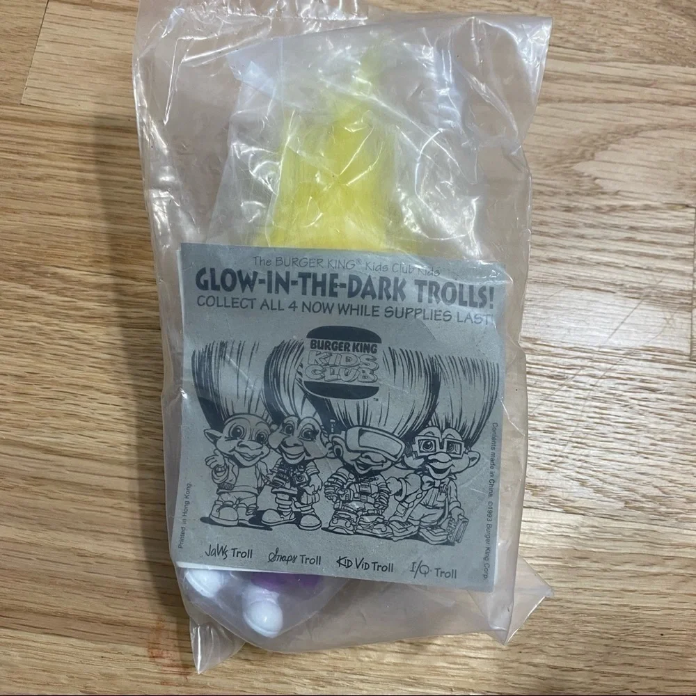 Vintage Glow in the Dark Troll Burger King Kids Club Yellow Hair NEW